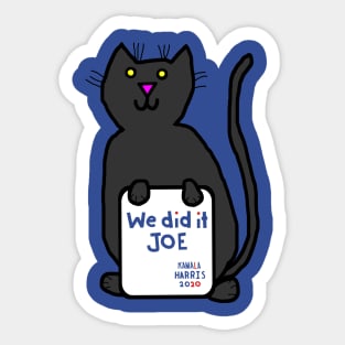 Cute Cat with Kamala Harris We Did It Joe Quote Sticker